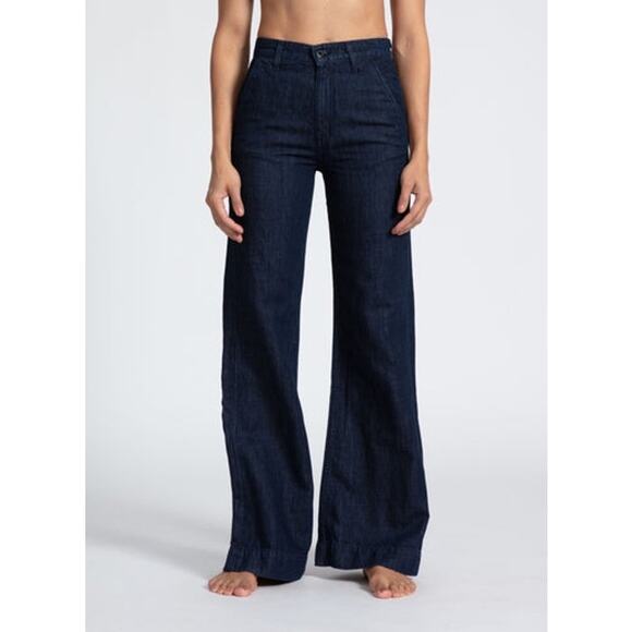 AskK NY Women's Trouser Straight Leg Jeans Linen Indigo Dark Blue Size 28 NWOT - Picture 2 of 12